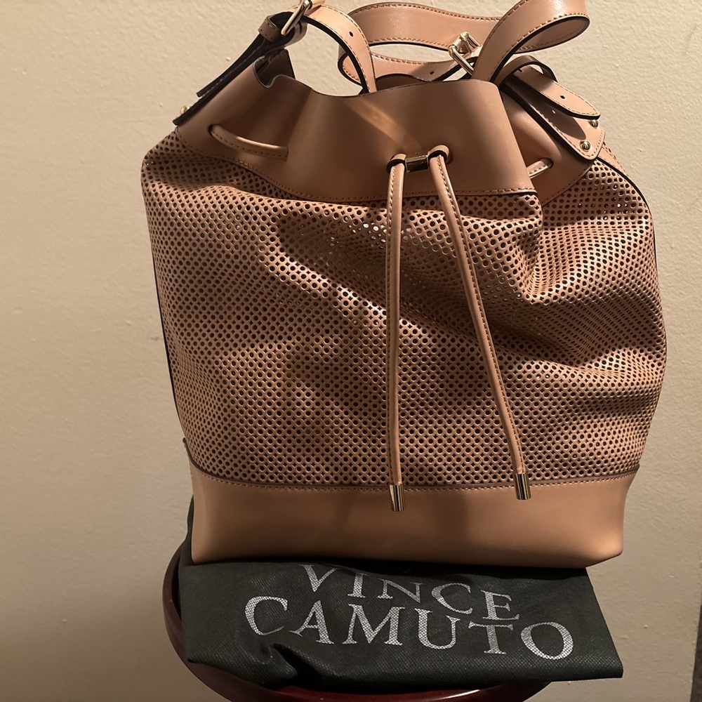Vince Camuto Brown Perforated Bucket Bag